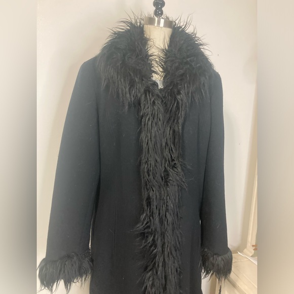 Vtg Esprit wool coat w faux Mongolian fur trim XL - Picture 4 of 13